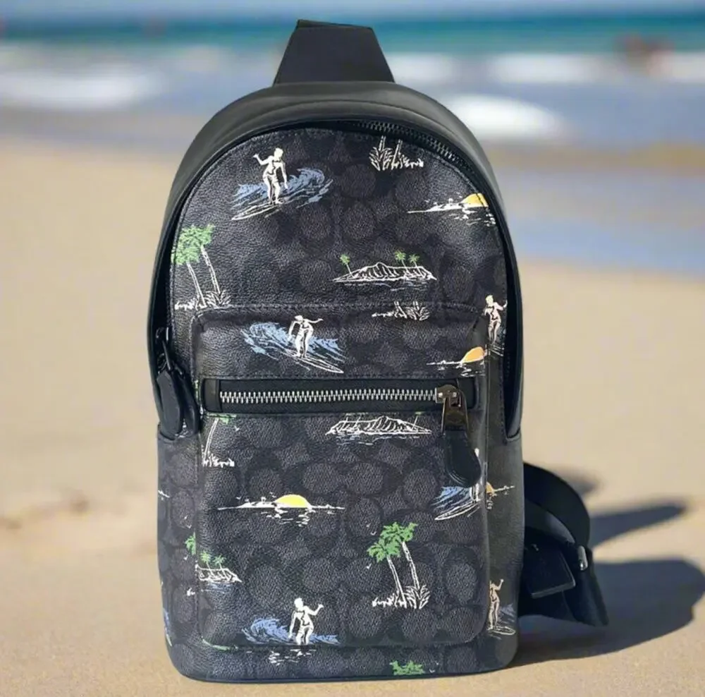 Coach West Pack 2853 Surf Print Signature Canvas Sling Crossbody